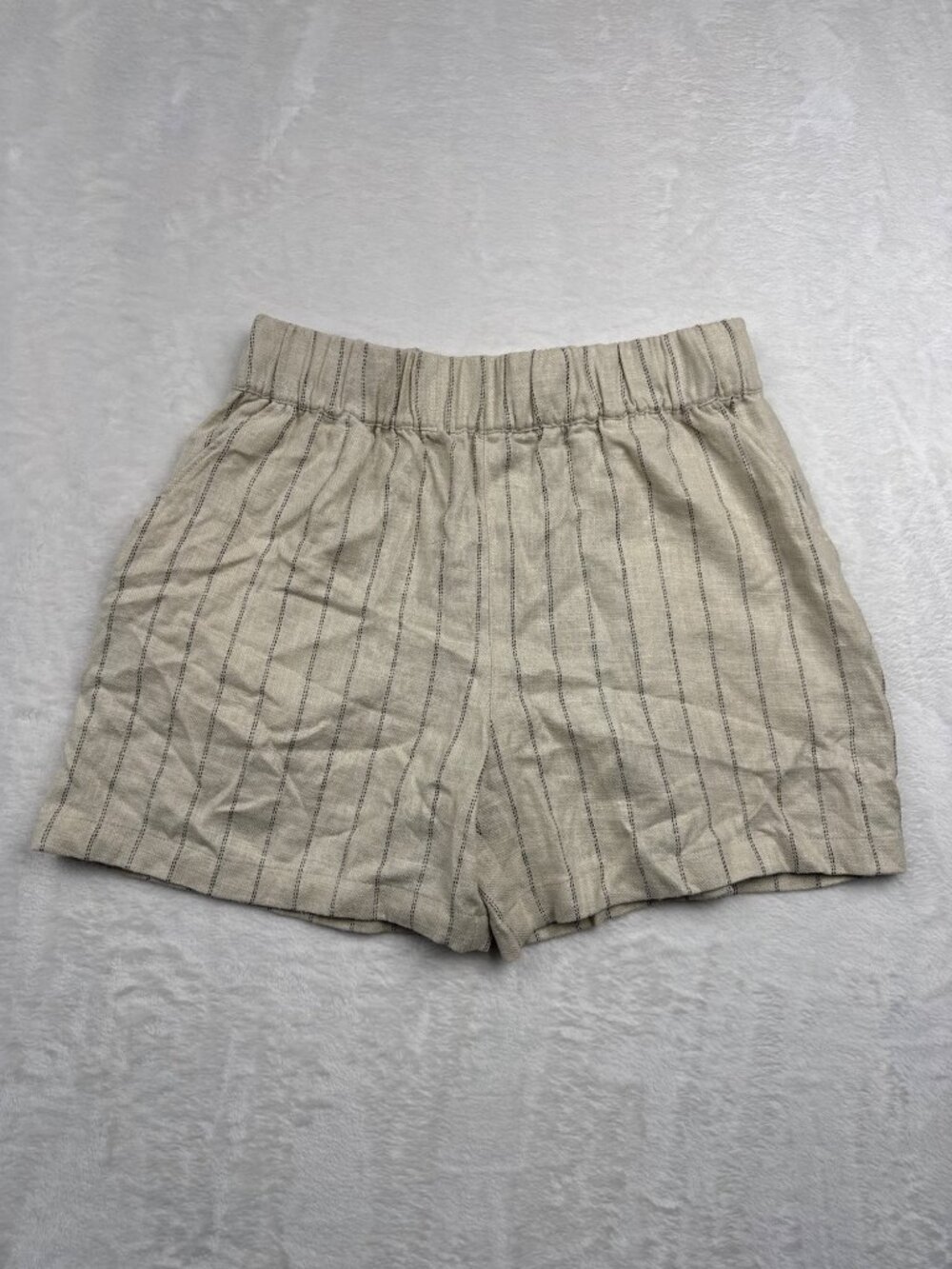 Blanknyc Womens Linen Blend Striped Shorts XS 5" Inseam Elastic Waist Beige